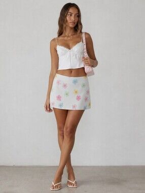 Princess Polly Floral Mini Skirt Y2K Soft Girl Cottagecore Summer Size 2